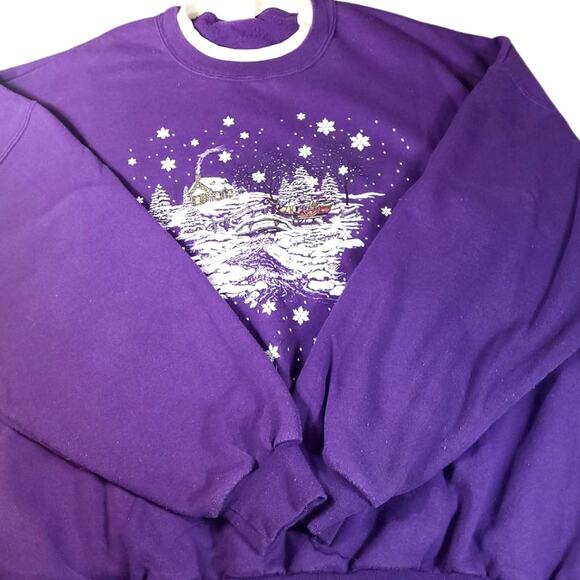 Vintage Pleasant Shade Double Crew Graphic Sweatshirt Winter Scenery Snow 3X - Picture 4 of 7